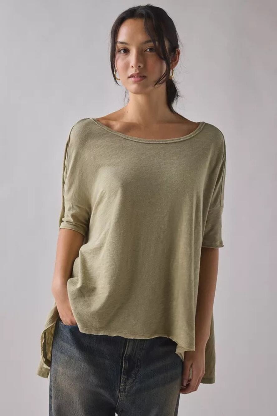 BDG Frannie Flounce Oversized Boatneck T Shirt Small Boho Coastal Lagenlook